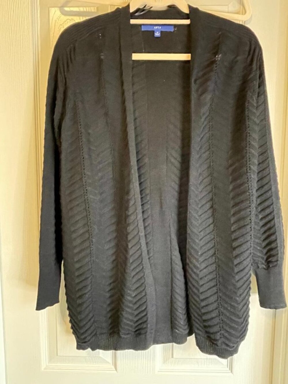 Apt. 9 Black Textured Chevron Open Front Cardigan Sweater